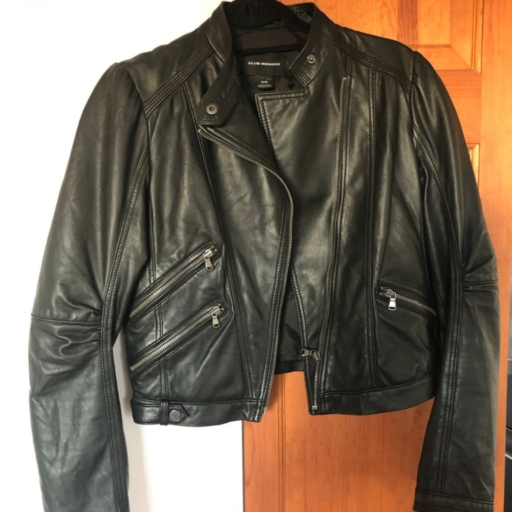 Club Monaco Black Faux Leather Jacket (Size M)